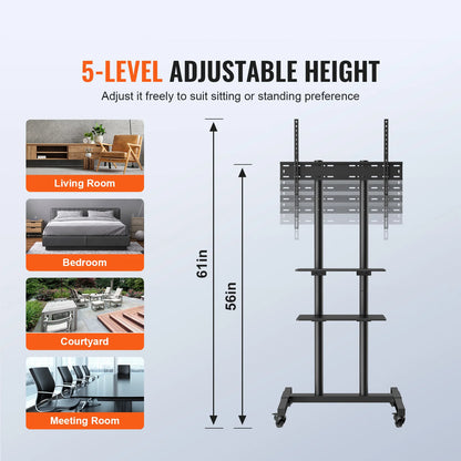 SucceBuy Height Adjustable Mobile TV Stand – Rolling Cart with Double Tray for Audio-Visual Devices