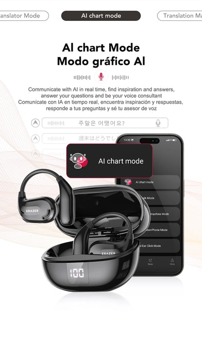 ERAZER XT66PRO Bluetooth Earphones – ASMR Headsets, DIY App, AI Translator, Wireless Earbuds with 13-Hour Battery Life & Display