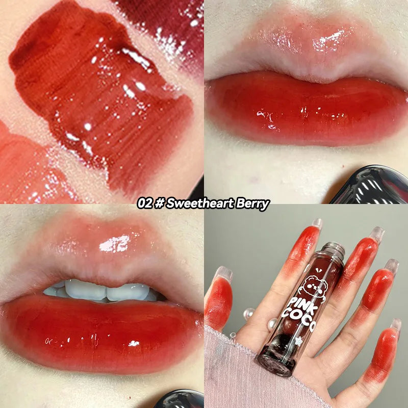 PINKCOCO Bear Doodle Mirror Lip Glaze – Long-Lasting Shiny Nude Lip Gloss, Skin-Brightening Student-Friendly Lipstick