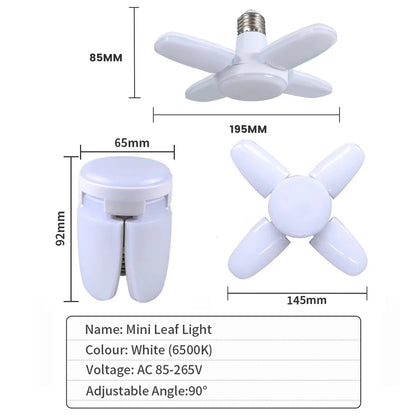 E27 28W Foldable LED Bulb – Fan-Shaped 6500K White Light for Home, Ceiling, Garage & Warehouse, AC110V/220V