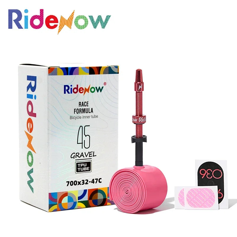 RideNow Metal Nozzle TPU Inner Tube – Removable Valve Cores, External Thread, 700C x 18-32C/32-47C Road Bike & Gravel Presta Valve