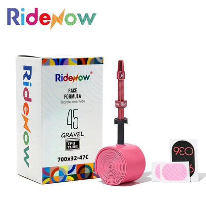 RideNow Metal Nozzle TPU Inner Tube – Removable Valve Cores, External Thread, 700C x 18-32C/32-47C Road Bike & Gravel Presta Valve