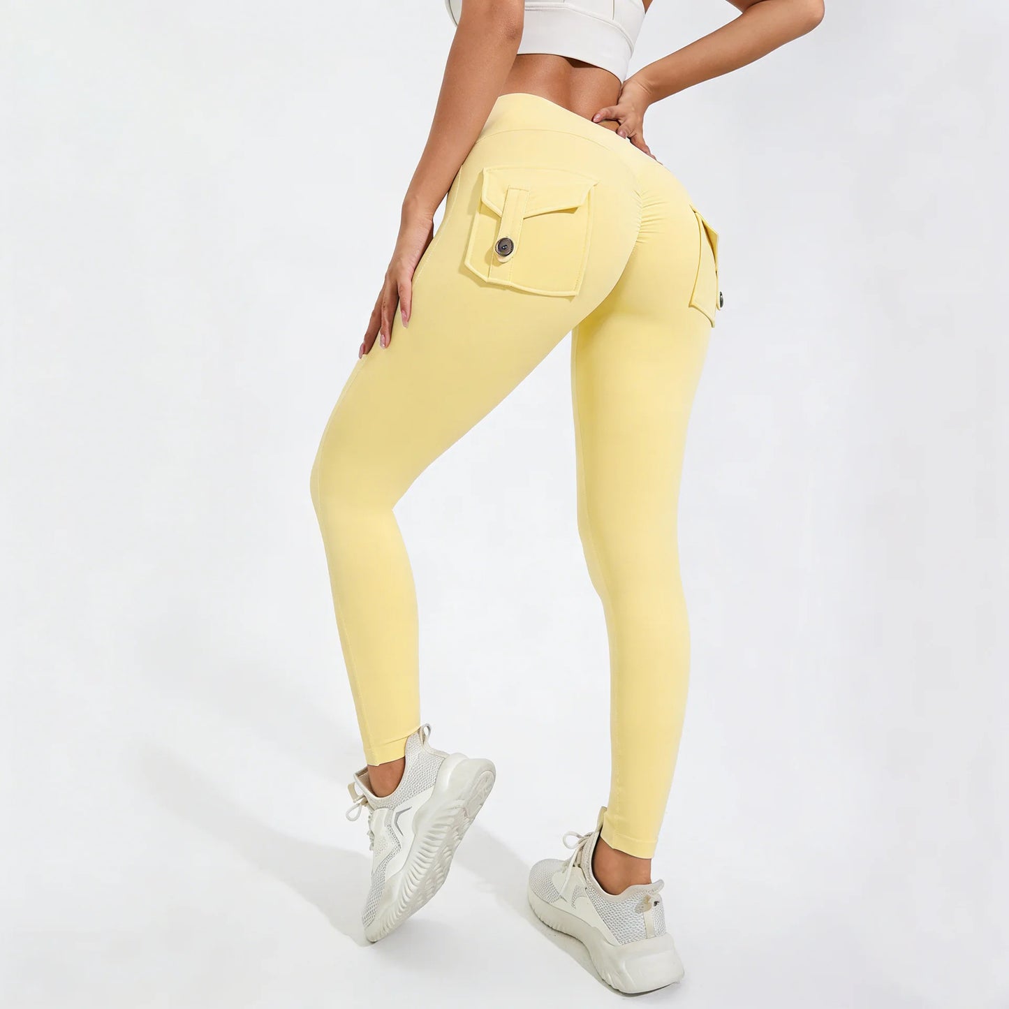 DIAS FIT JOY Women’s Nylon Yoga Pants – High-Waisted Butt-Lifting Tight Leggings with Pockets, Breathable No-T-Line Fitness Wear