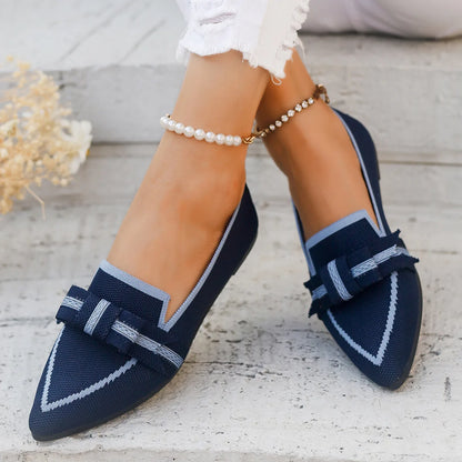 2024 Women’s Knitted Flats – Breathable Slip-On Pointed Toe Loafers, Comfortable Casual Walking Shoes in Solid Colors