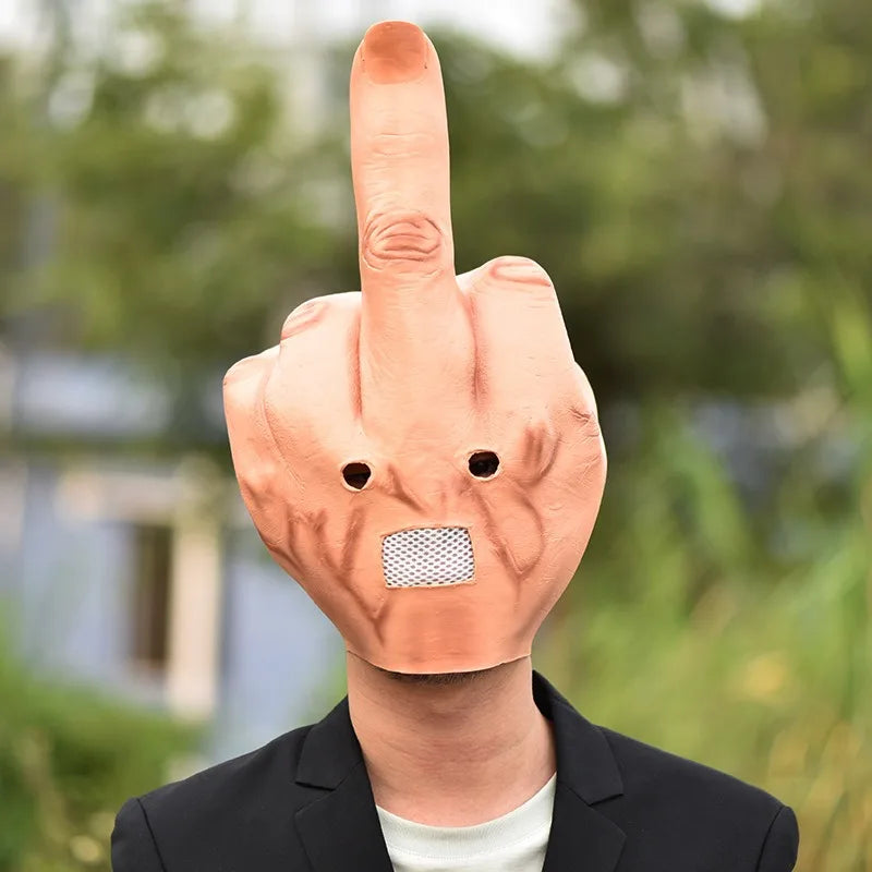 Middle Finger Latex Mask - Funny Halloween Prank Headgear for Bar Performances and Party Props