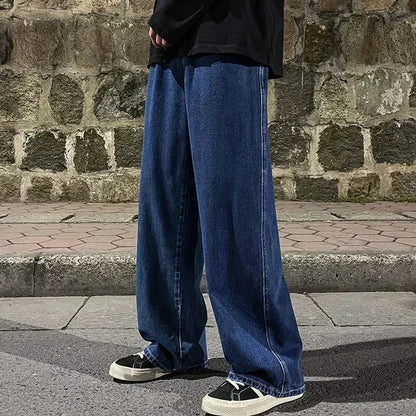 Men’s Loose Straight Leg Jeans - 2026 Streetwear Wide-Leg Fashion Pants in Black & Light Blue