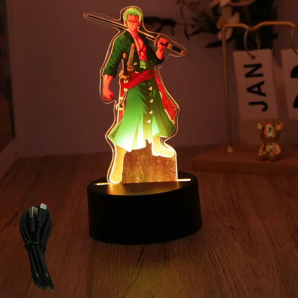 One Piece Luffy Zoro Action Figures 3D LED Lamp – Anime PVC Model Toy Night Light for Kids & Christmas Gift