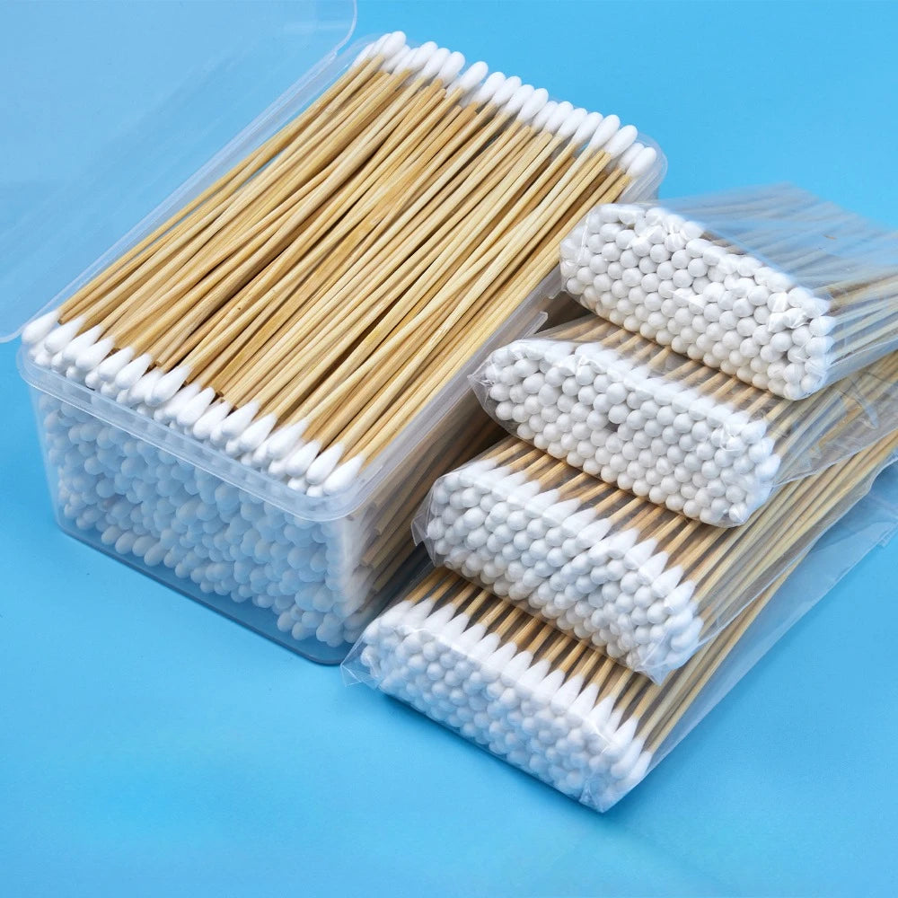 100/300PCS 6-Inch Precision Cotton Swabs - Pointed Cotton Buds with Long Wooden Sticks and Storage Case
