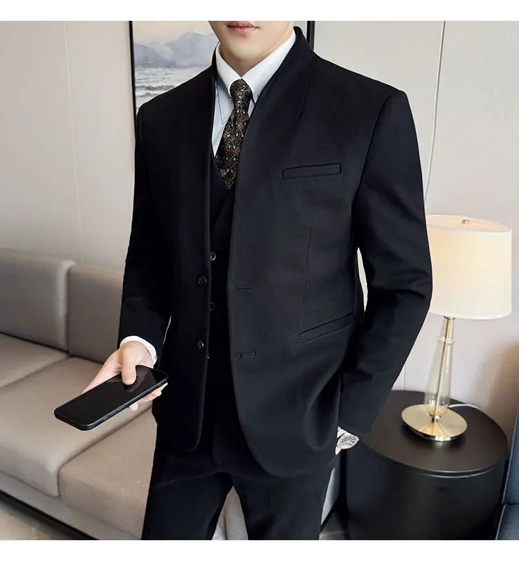 Korean Style Slim Fit Men's Wool Blazer Two-Piece Business Suit – Formal Elegant Set (M to 5XL)