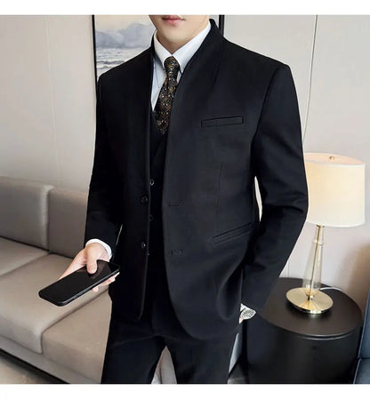 Korean Style Slim Fit Men's Wool Blazer Two-Piece Business Suit – Formal Elegant Set (M to 5XL)