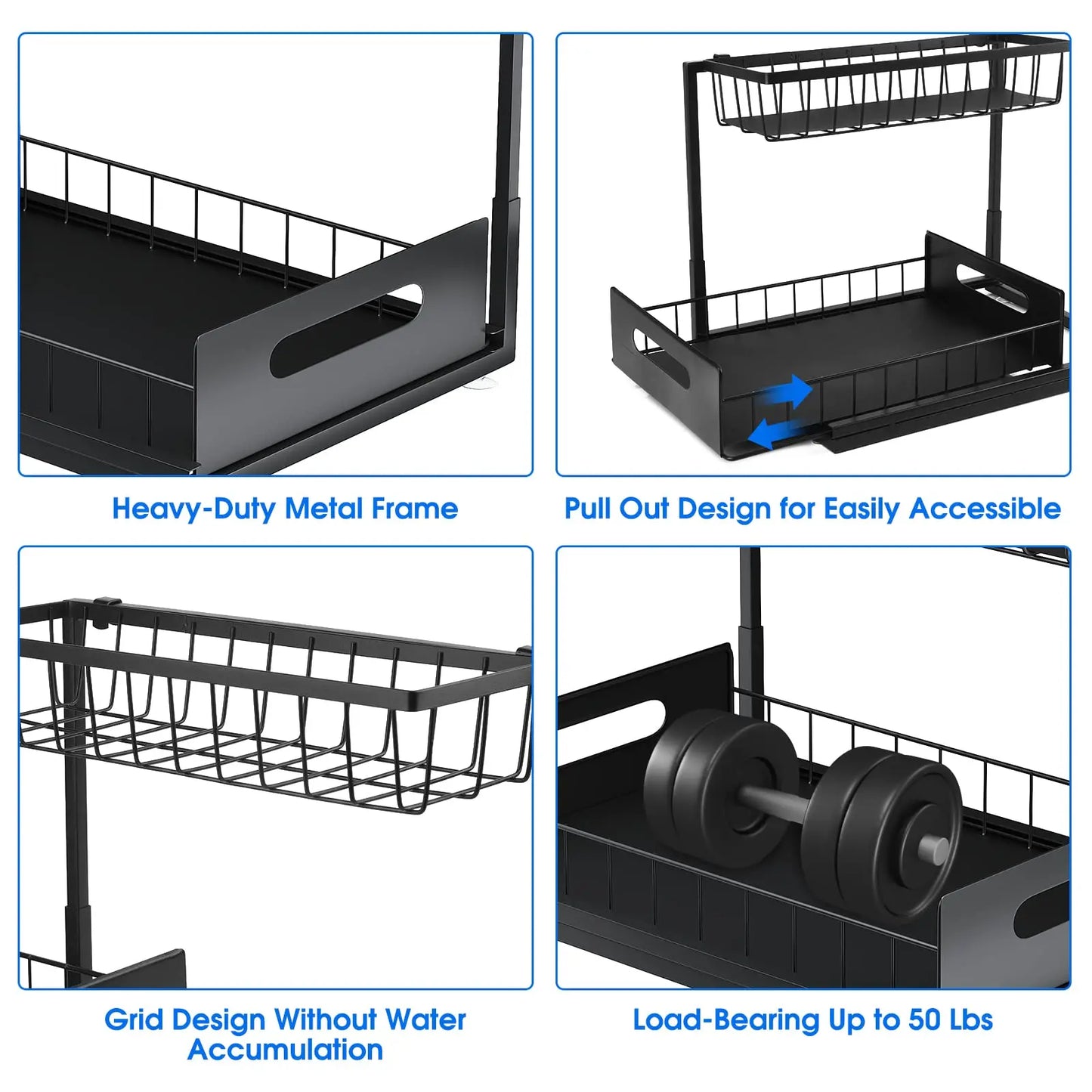 Under Sink 2-Tier Sliding Cabinet Organizer — Pull-Out Basket Drawer for Bathroom & Kitchen Storage