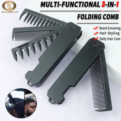Newest 1/2/3-in-1 Portable Folding Comb – Wide Tooth Barber Clipper, Mini Beard & Hair Combing Styling Tool