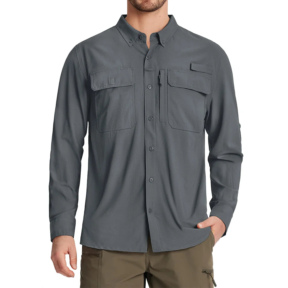 TACVASEN Men's UPF 50+ Sun Protection Fishing Shirt – Quick-Dry Long Sleeve Mesh Hiking & Work Shirt