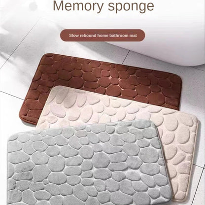 3D Non-Slip Cobblestone Embossed Bathroom Mat - Absorbent Bath Mat for Quick Drying, Machine Washable Door Floor Carpet