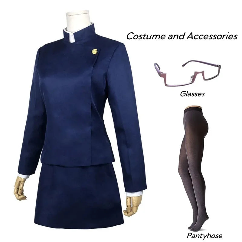 Jujutsu Kaisen Maki Zenin Cosplay Costume — Glasses, Wig, Top & Skirt Full Set for Halloween, Women & Men Uniform