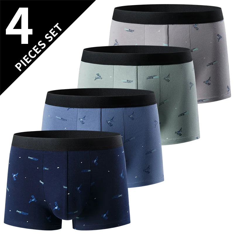 4-Piece Men's Fashion Boxer Shorts – European & American Size, Comfortable & Breathable Plus Size with Elastic Waist