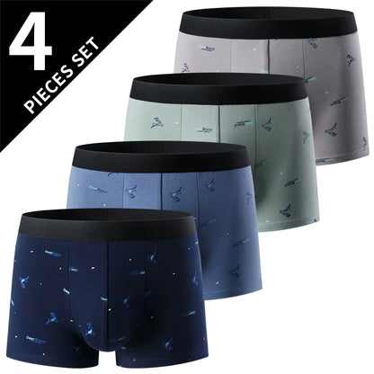 4-Piece Men's Fashion Boxer Shorts – European & American Size, Comfortable & Breathable Plus Size with Elastic Waist