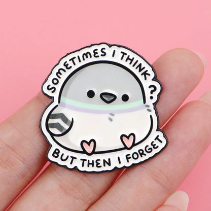 Cartoon Lapel Pins – “Sometimes I Think?” Cute Pigeon Enamel Brooch for Women, Funny Jewelry Gift