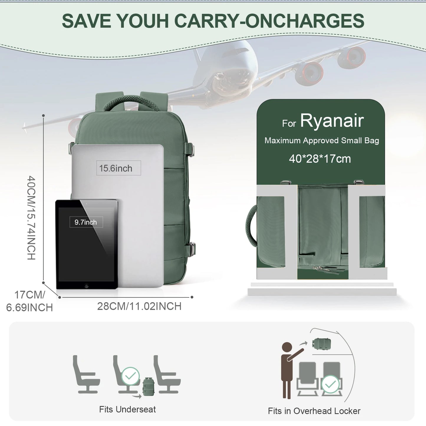 Ryanair Backpack 40x20x25 - Cabin Bag Travel Backpack for Men and Women, Hand Luggage & Laptop Mochila
