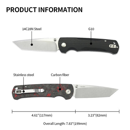 Tunafire 14C28N Steel Folding Tactical Knife – G10/Carbon Fiber Handle Flipper EDC Pocket Knife for Camping & Hunting