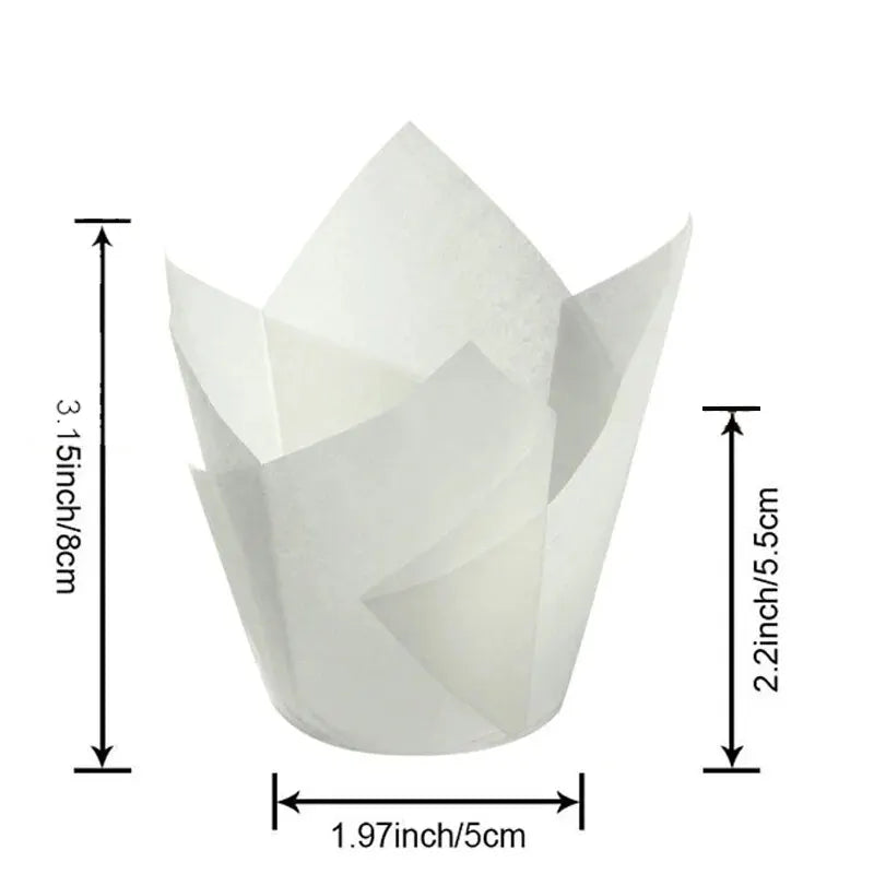 50PCS Tulip Baking Cups – Disposable Oil-Proof Paper Cup Trays for Cakes, Muffins & Bread