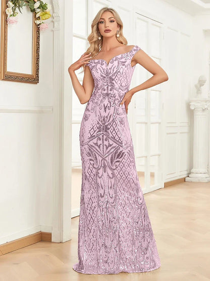 Elegant V-Neck Silver Sequin Evening Dress – 2025 Women’s Sleeveless Maxi Mermaid Party Prom Gown