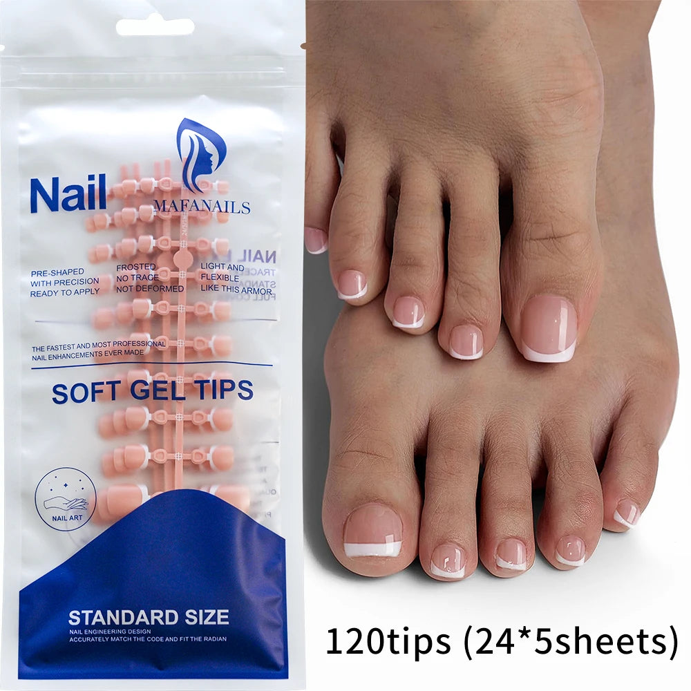 120PCS French Short Square Press-On Toenails – Nude Pink Full Cover False Toe Nails, Fake Nail Extensions for Wome