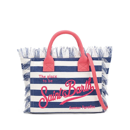 SAINT BARTH Houndstooth Crossbody Bag – Small Cotton Linen Handmade Tote with Tassels for Women