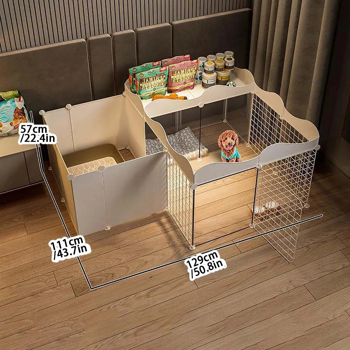Indoor Pet Dog Enclosure Kennel – Small Dog Fence with Isolation Door & Built-In Toilet Area