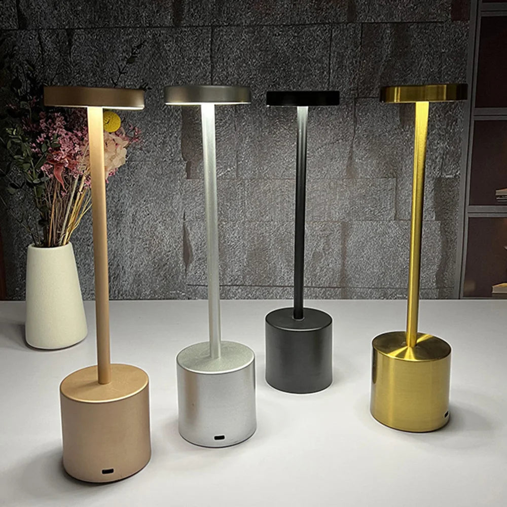 Classic USB Rechargeable Table Lamp – Stepless Dimming Touch Desk Lamp with 3 Colors for Bedside, Hotel & Bar Decoration