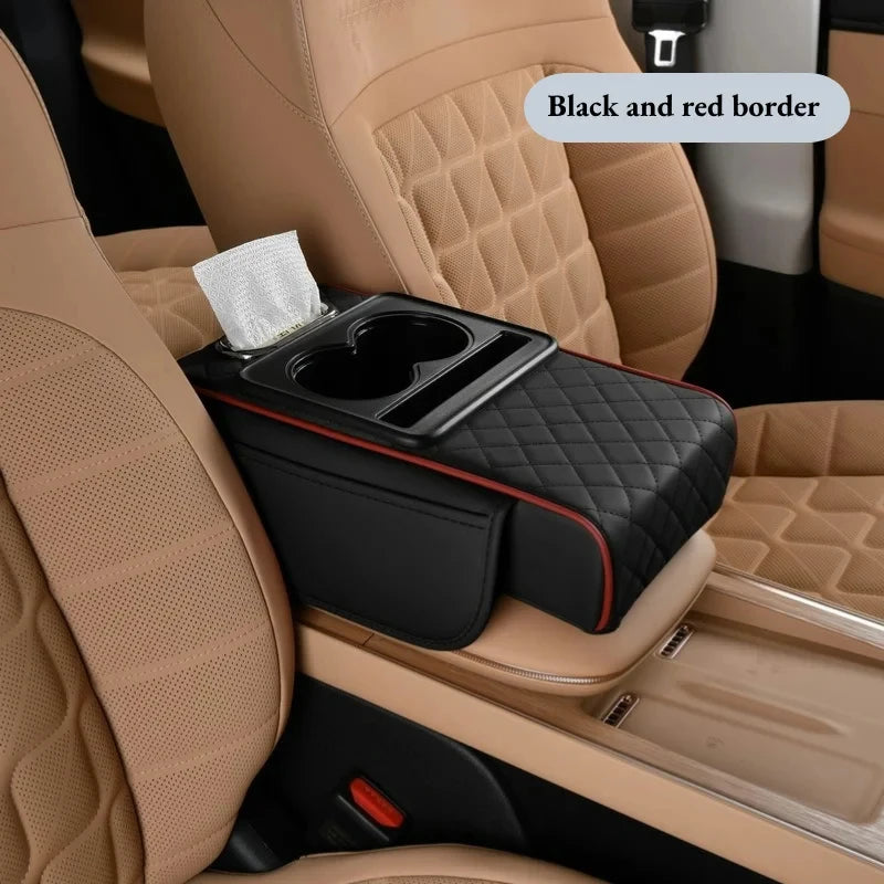 Universal Car Center Console Armrest Cushion – Heightening Pad with 2 Cup Holders, All-Season Auto Armrest Pillow Cover for Comfort & Storage