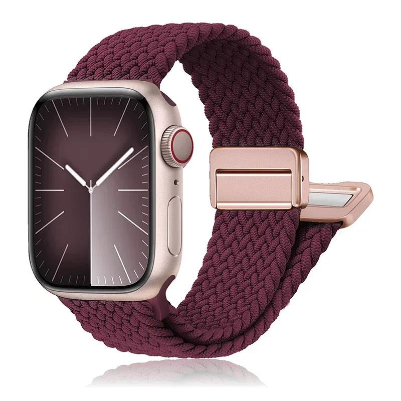 Braided Nylon Magnetic Apple Watch Band – Adjustable Sport Loop Strap for iWatch Series SE 6–10 & Ultra 2 (38mm–49mm)