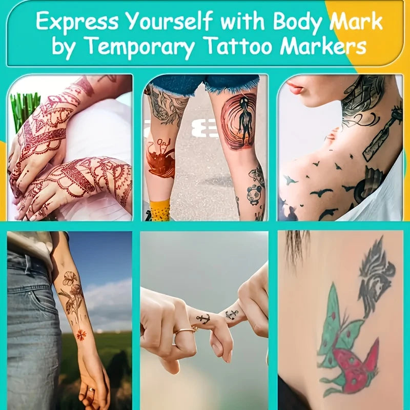 8-Pack Temporary Tattoo Pens – Liquid Ink for Body Art, Parties & Celebrations