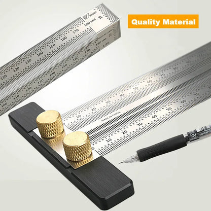 High-Precision T-Type Hole Ruler | Stainless Steel Woodworking Scribing Mark Line Gauge Measuring Tool