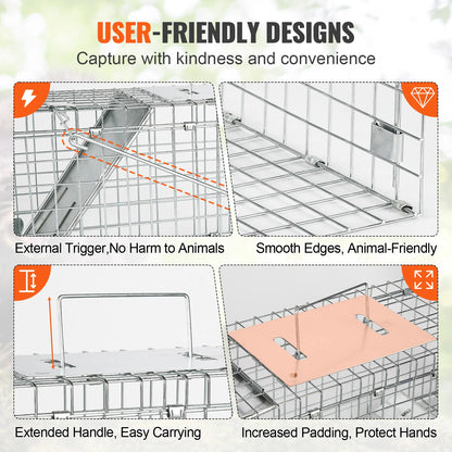 SucceBuy Humane Live Animal Cage Trap – Folding Handle for Cats, Rabbits & Rodents