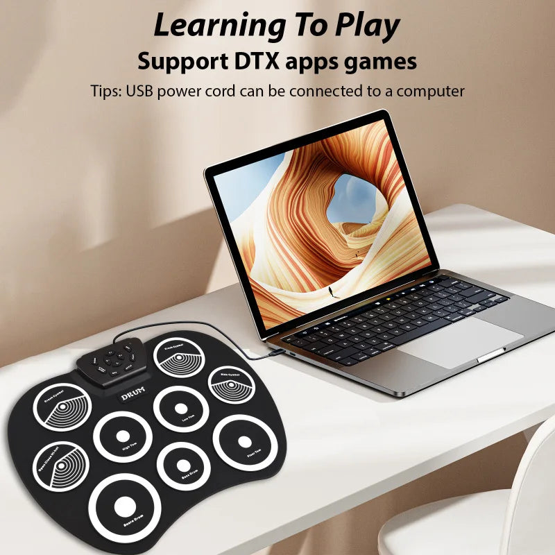 Portable 9-Pad Electronic Drum Set with MIDI – Roll-Up Digital Drum Kit with Pedals & Drumsticks