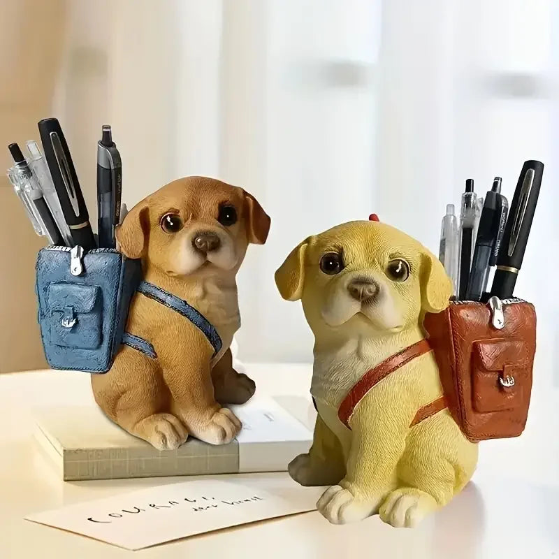 Miniso Cartoon Puppy Pen Holder – Cute Resin Desk Decoration & Gift for Students and Young Adults