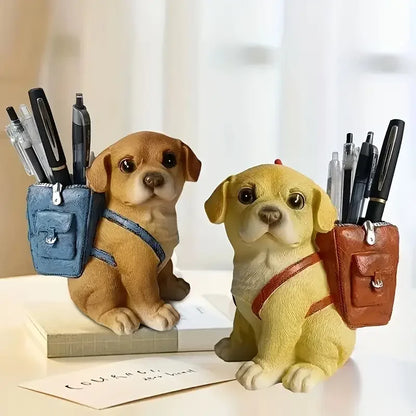 Miniso Cartoon Puppy Pen Holder – Cute Resin Desk Decoration & Gift for Students and Young Adults