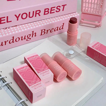 3-in-1 Monochrome Blusher Stick - Cheek & Lip Tinted, Durable Matte Rouge Powder for Natural Contour & Makeup Cosmetics