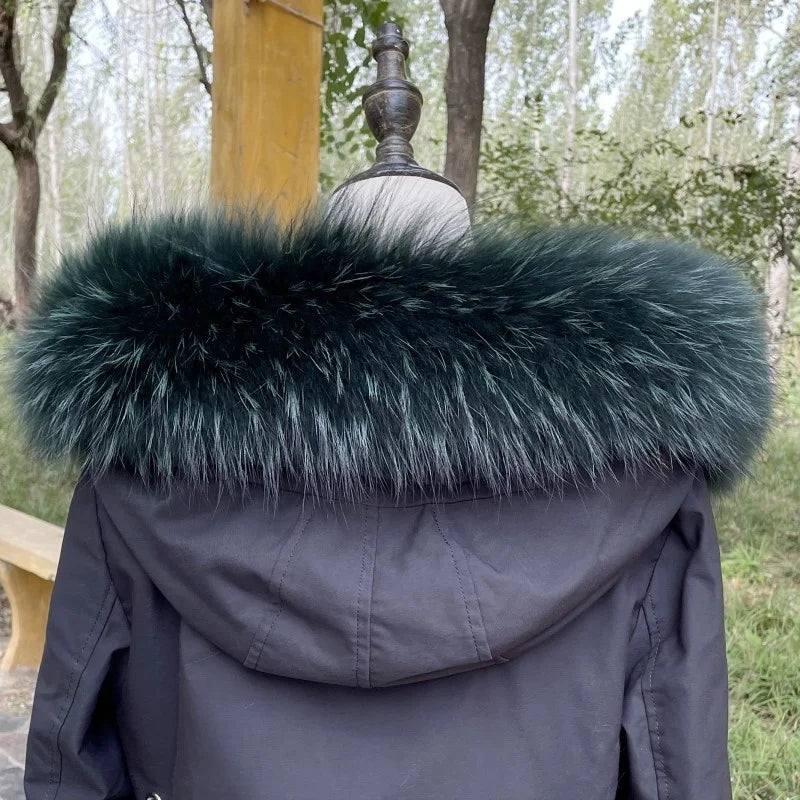 Natural Raccoon & Fox Fur Scarf – Luxury Women’s Winter Fur Collar and Hood Trim for Coats & Jackets