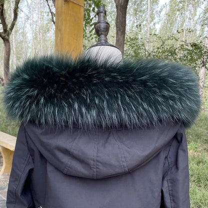 Natural Raccoon & Fox Fur Scarf – Luxury Women’s Winter Fur Collar and Hood Trim for Coats & Jackets