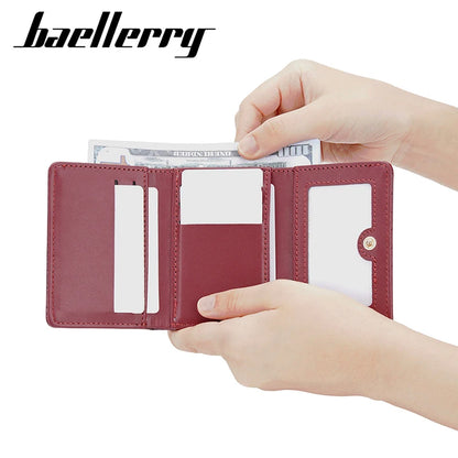 Baellerry Short Women’s Wallet — Crocodile Pattern Coin & Card Holder with Photo Slots, Hasp Purse for Girls
