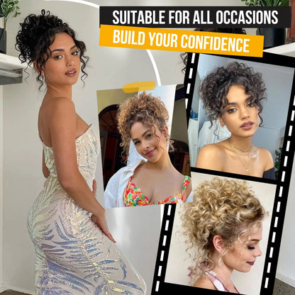 Loose Wave Curly Hair Bun Extension - Synthetic Messy Bun Hair Piece 60g - Elastic Drawstring for Women, Dark Brown