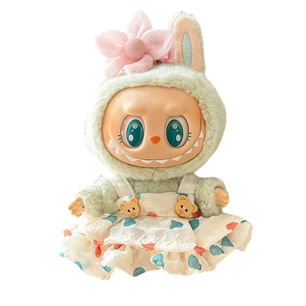 Labubu v1v2 Doll Clothes Outfit (15-17cm) – Sitting Party Bear Accessories with Scarf, Hat & Bag