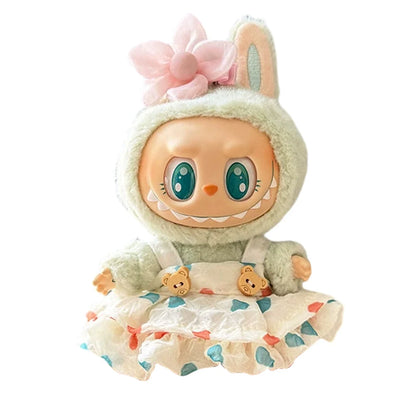 Labubu v1v2 Doll Clothes Outfit (15-17cm) – Sitting Party Bear Accessories with Scarf, Hat & Bag