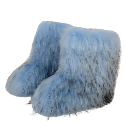 Women’s Faux Fur Winter Boots - Plush Warm Snow Shoes for Ladies with Luxury Furry Fashion Style