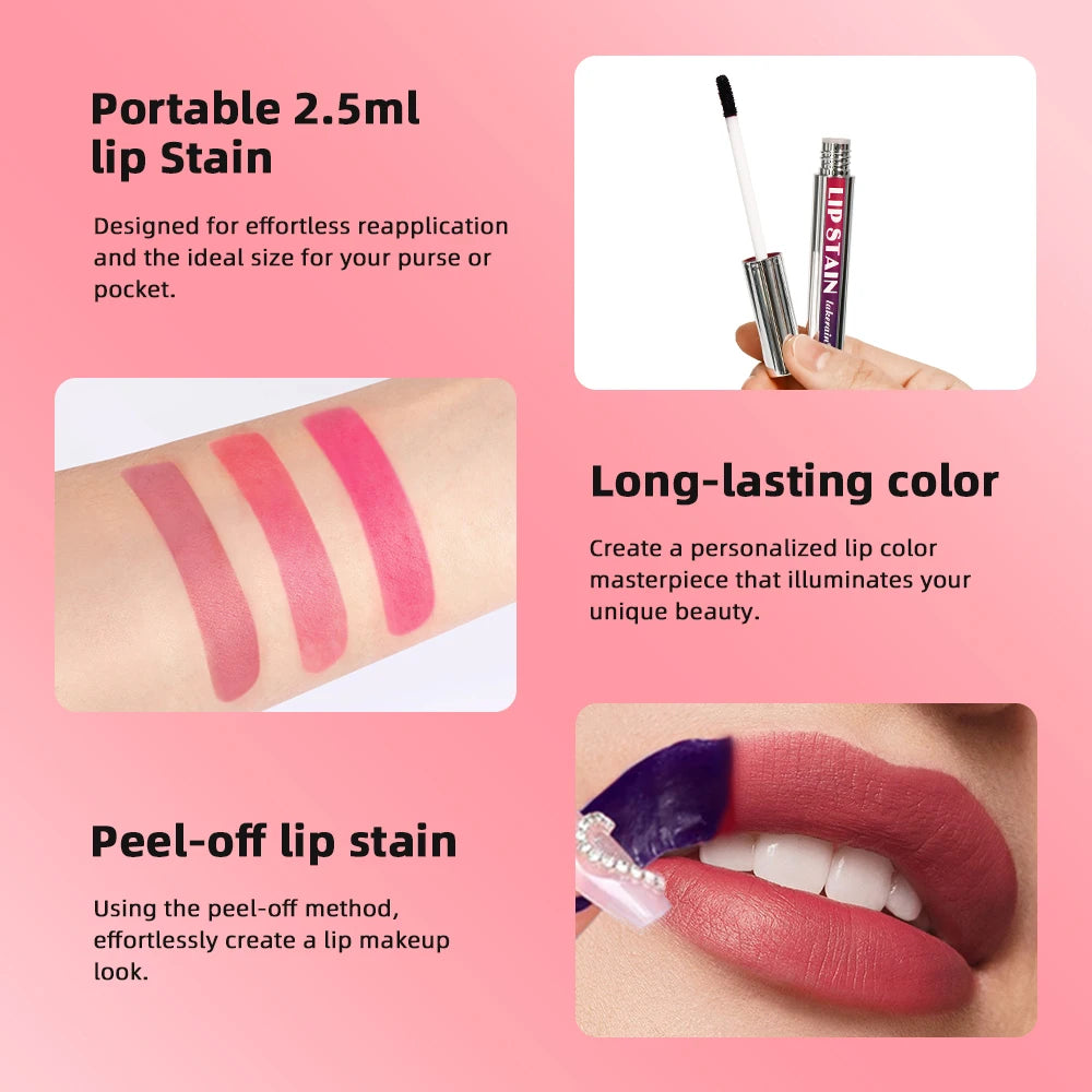 Peel-Off Lip Stain - Long-Lasting Waterproof Pink Tint with Transfer-Resistant Finish