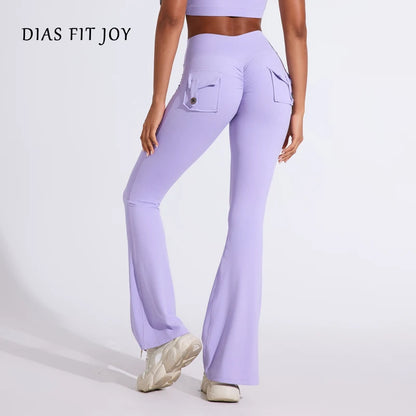 DIAS FIT JOY Women’s High-Waisted Bell Bottom Yoga Pants – Pocket Hip-Lifting Quick-Dry Fitness Gym & Running Leggings