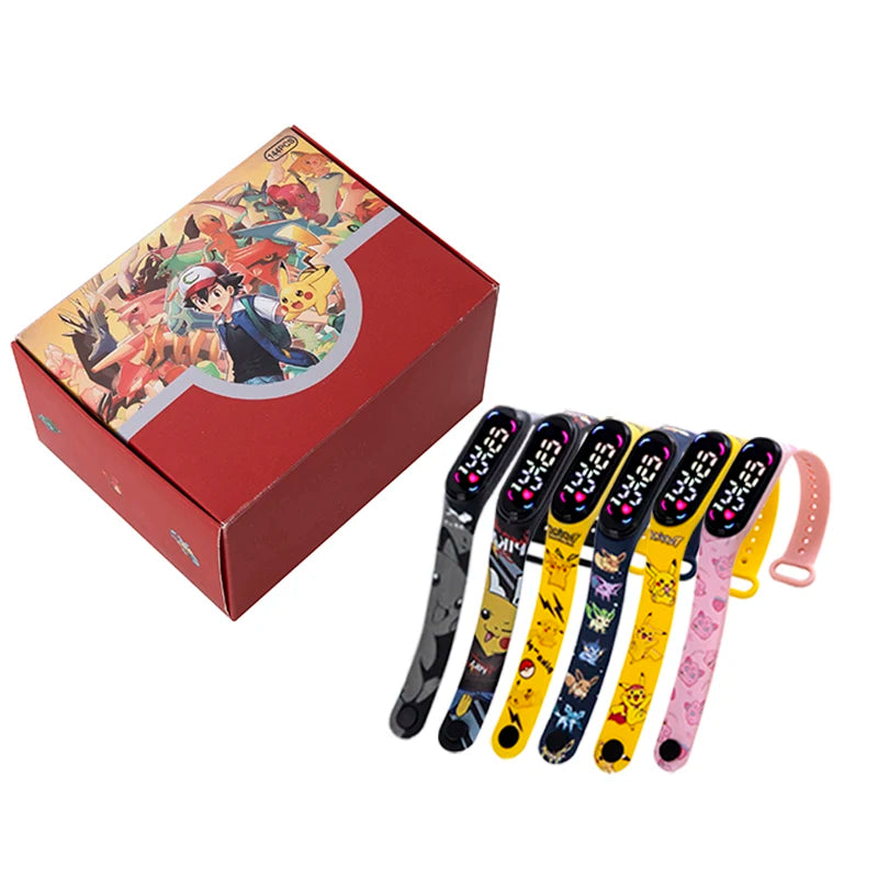 Pokemon Kids LED Watch — Pikachu Digital Anime Silicone Wristband with Puzzle Gift Box, Creative Birthday Gift