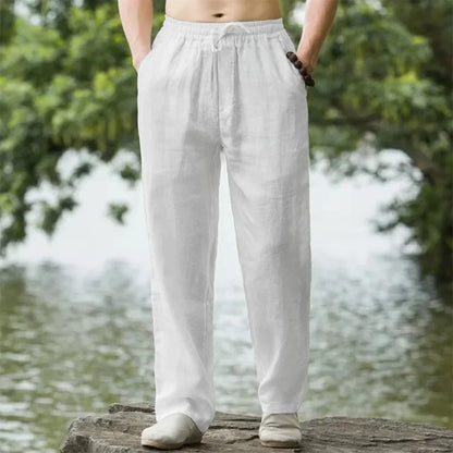 Men's Beach Joggers – Cotton Linen Sweatpants for Streetwear, Casual Loose Fit Summer Vacation Pants